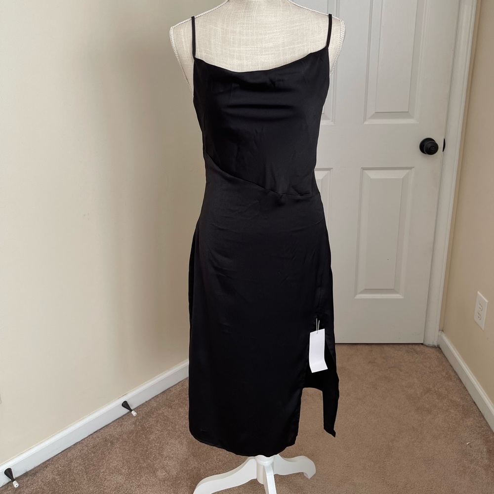 D&M Cowl Neck Split Thigh Satin Cami Party Dress NEVER WORN